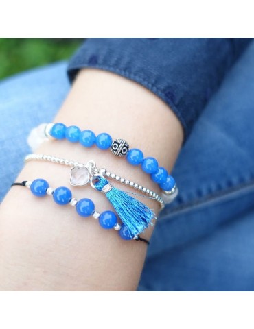 Bracelet Cordon Agate bleue 6 mm et Argent 925 - Miss Aloe Bijoux