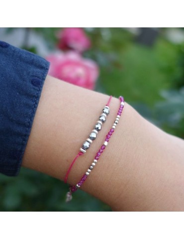 Bracelet perles Rubellite 2mm et Argent 925 - Mia Aloe Bijoux