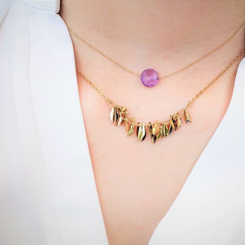 Collier plaqué or en améthyste naturelle pour femme Bijoux Colliers Colliers de perles 