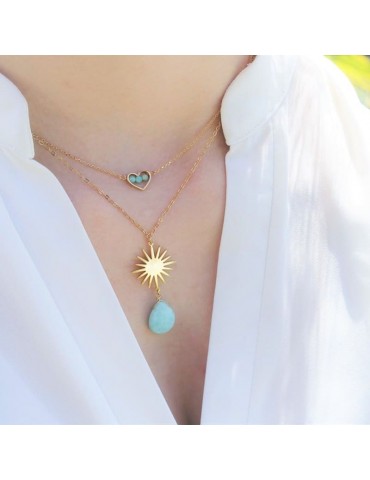 Collier Cœur et Amazonite sur Plaqué Or Aloe Bijoux