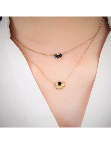 Collier "demi soleil" Onyx sur Plaqué Or - Inca Aloe Bijoux