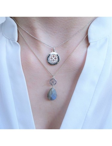 Collier Labradorite et petite rosace en Argent 925 Aloe Bijoux