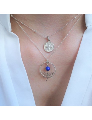 Collier Lapis lazuli et Libellule en Argent 925 Aloe Bijoux