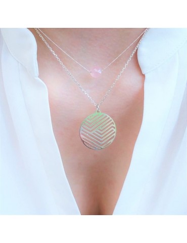 Collier Quartz rose sur chaine fine en Argent 925 Aloe Bijoux