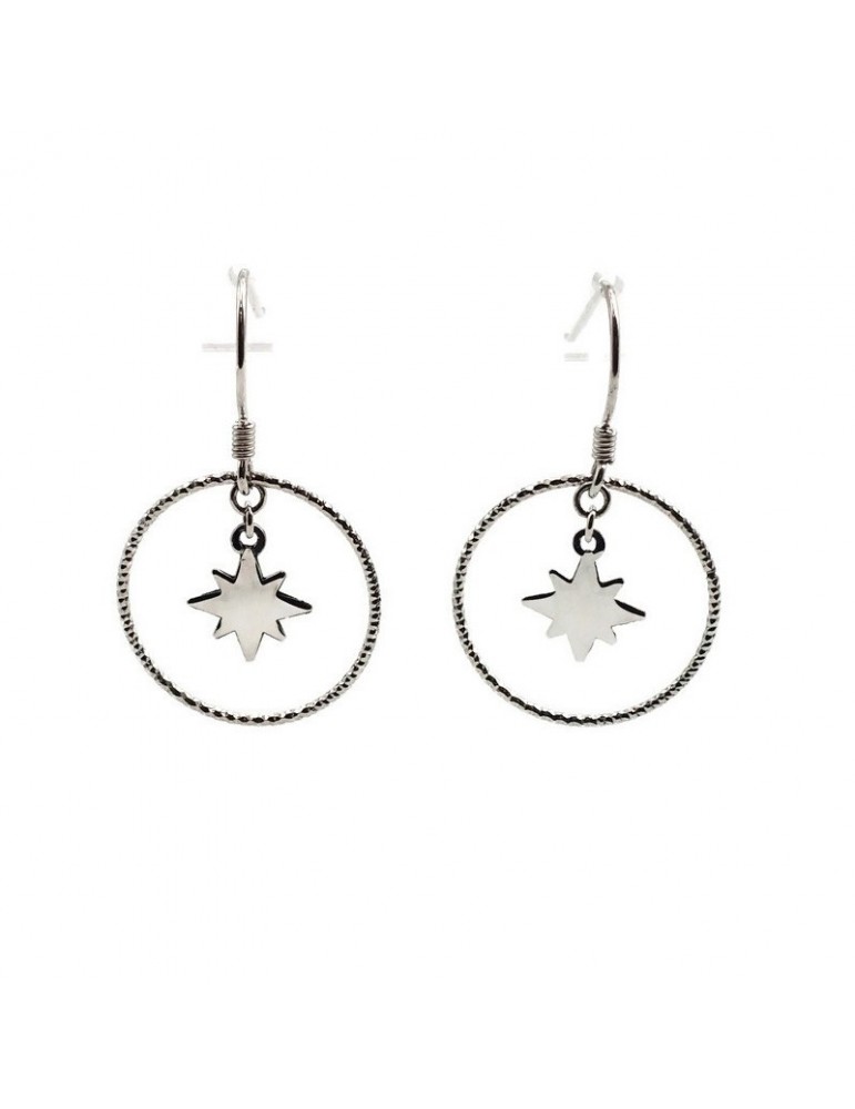 Boucles d'oreilles ciselées avec une étoile en Argent 925 Aloe Bijoux