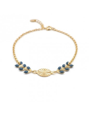 Bracelet "epi et soleil" laque bleue en plaqué or Aloe Bijoux