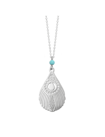 Collier Turquoise et Plume de paon en Argent 925 Aloe Bijoux