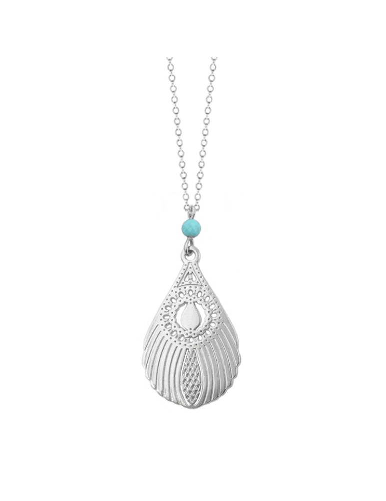 Collier Turquoise et Plume de paon en Argent 925 Aloe Bijoux