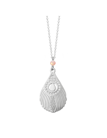 Collier avec Opale rose et Plume de paon en Argent 925 Aloe Bijoux