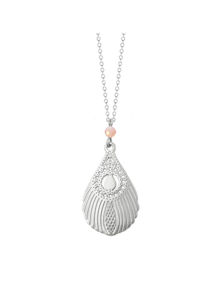 Collier avec Opale rose et Plume de paon en Argent 925 Aloe Bijoux