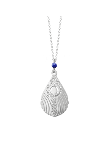 Collier avec Lapis lazuli et Plume de paon en Argent 925 Aloe Bijoux