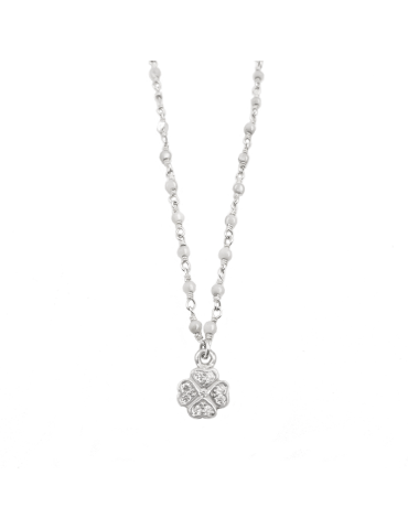 Collier Pierre de lune et mini trèfle en Argent 925 Aloe Bijoux