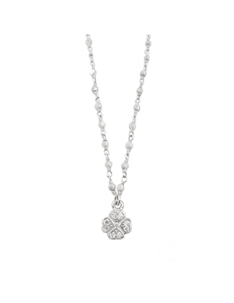 Collier Pierre de lune et mini trèfle en Argent 925 Aloe Bijoux