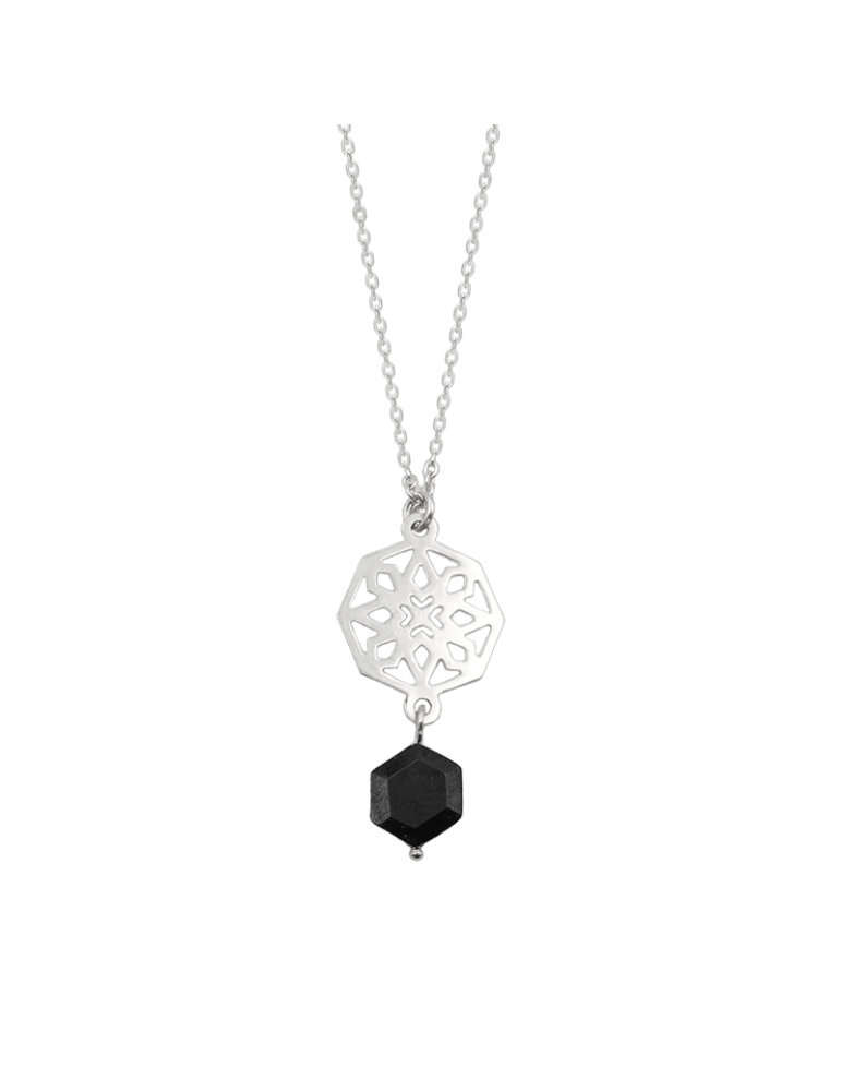 Collier Onyx Hexagonal avec rosace et chaine en Argent 925 Aloe Bijoux