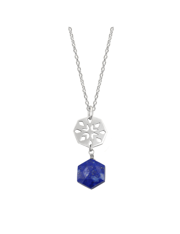 Collier Lapis Lazuli Hexagonal avec rosace en Argent 925 Aloe Bijoux