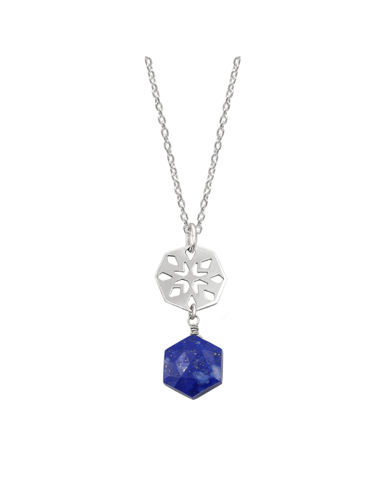 Collier Lapis Lazuli Hexagonal avec rosace en Argent 925 Aloe Bijoux