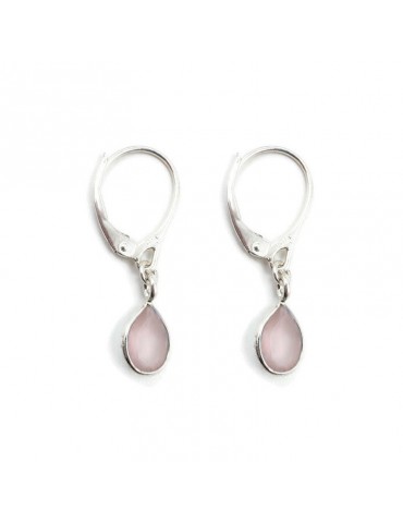 Boucles d'oreilles dormeuses et Quartz rose en Argent 925 Aloe Bijoux