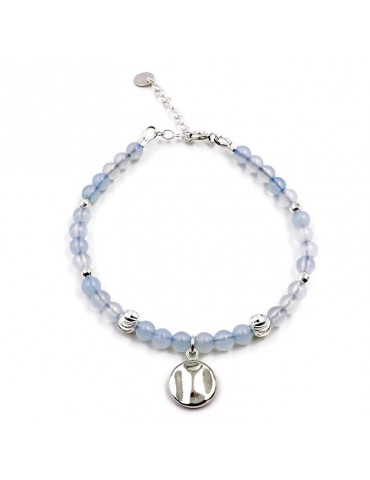 Bracelet Agate bleue et pastille martelée en Argent 925 - Kloé Aloe Bijoux