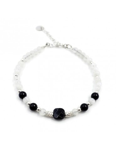 Bracelet Pierres de lune et Onyx en Argent 925 - Yris Aloe Bijoux