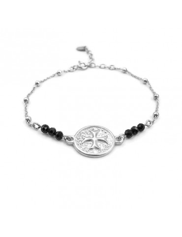 Bracelet Médaille Celtique et Spinelle noir en Argent 925 Aloe Bijoux
