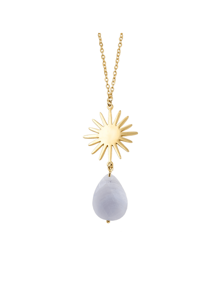 Collier soleil Calcédoine bleue sur Plaqué Or Aloe Bijoux