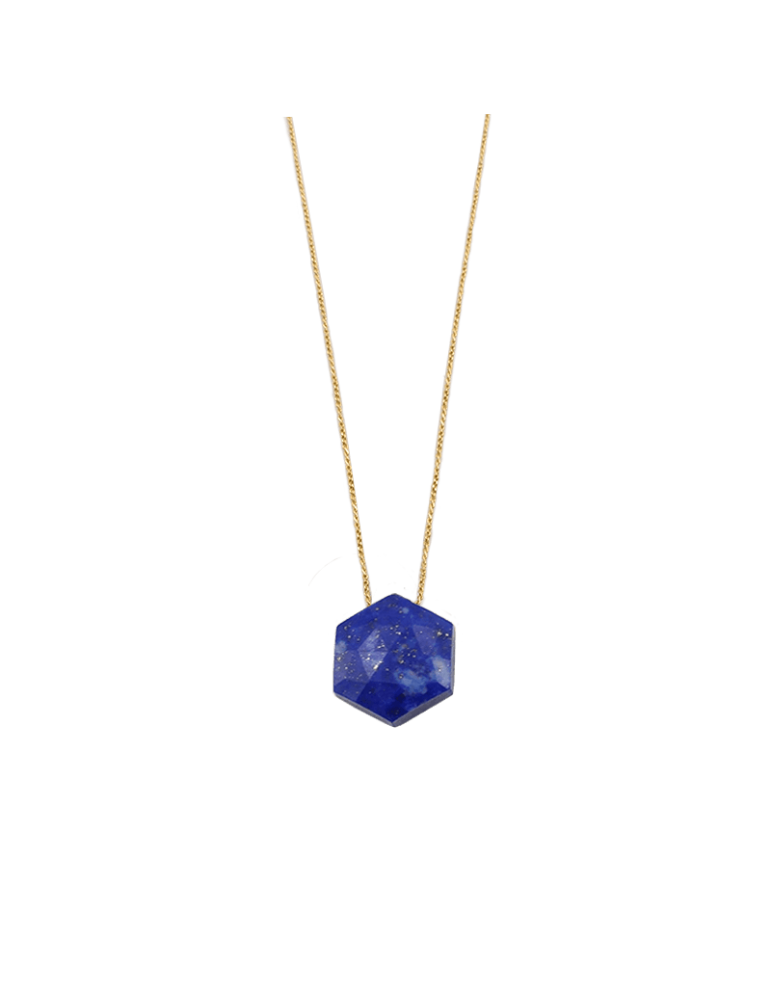 Collier Lapis lazuli Hexagonal en Plaqué or Aloe Bijoux