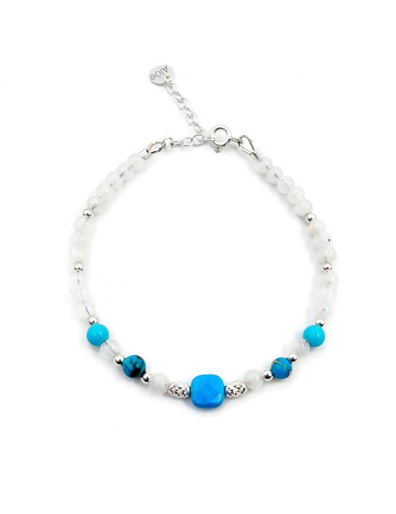 Bracelet Turquoise et Pierres de lune en Argent 925 - Yris Aloe Bijoux