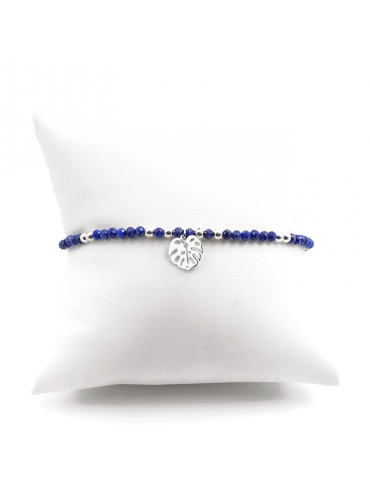 Bracelet Lapis Lazuli "Feuille Monstera" 3mm et Argent 925 Aloe Bijoux