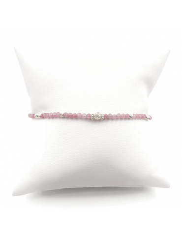 Bracelet perles Tourmaline rose 2mm en Argent 925 - Elia Aloe Bijoux