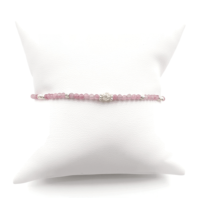 Bracelet perles Tourmaline rose 2mm en Argent 925 Elia
