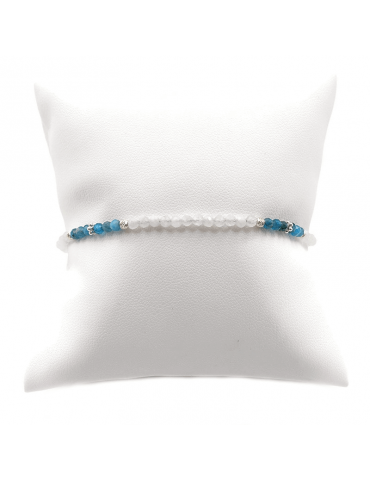 Bracelet perles Pierre de lune et Apatite 3mm et Argent 925 - Lali Aloe Bijoux