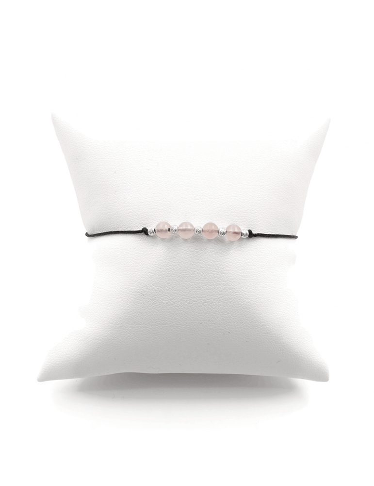 Bracelet Cordon perles Quartz rose et Argent 925 - Olga Aloe Bijoux