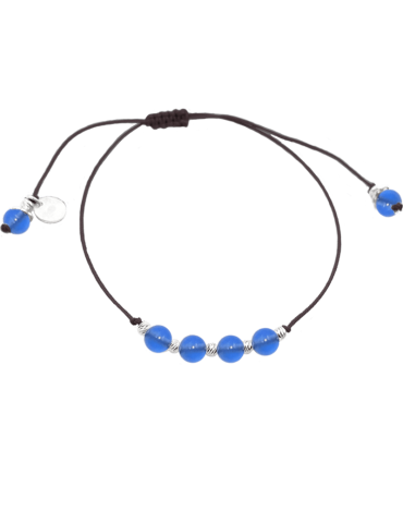 Bracelet Cordon Agate bleue 4 mm et Argent 925 - Olga