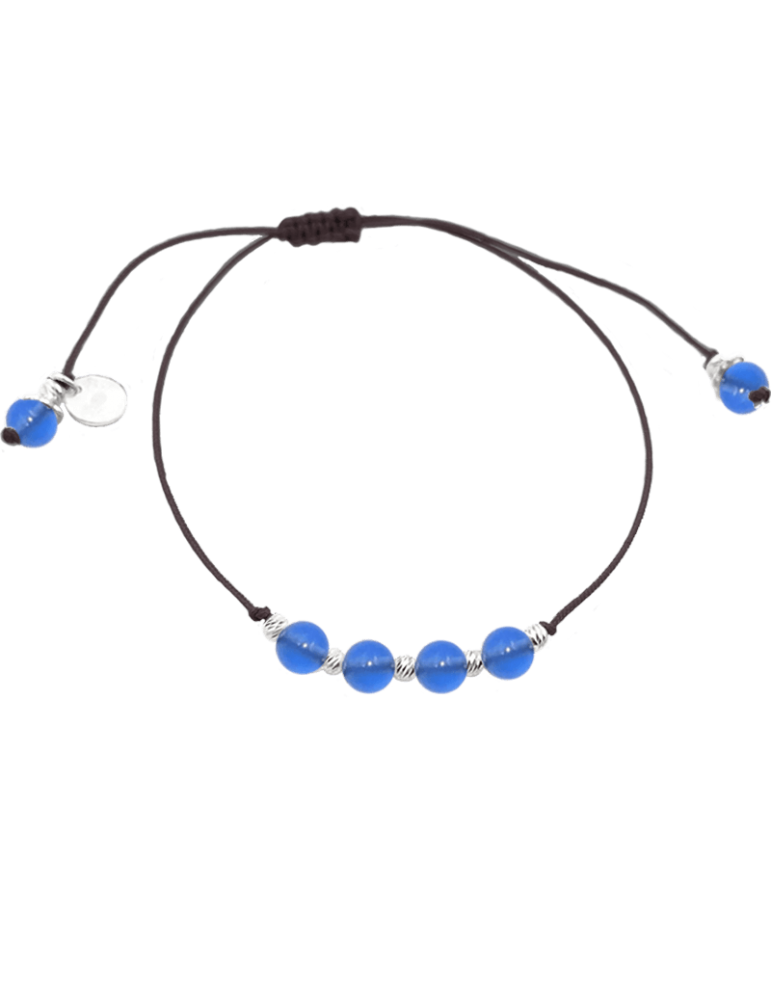 Bracelet Cordon Agate bleue 4 mm et Argent 925 - Olga Aloe Bijoux