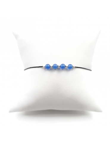 Bracelet Cordon Agate bleue 4 mm et Argent 925 - Olga Aloe Bijoux
