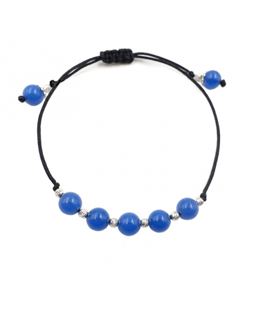 Bracelet Cordon Agate bleue 6 mm et Argent 925 - Miss Aloe Bijoux
