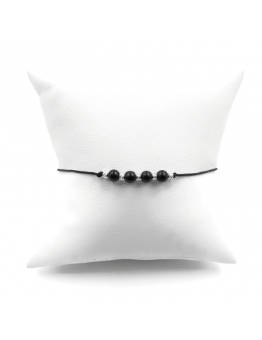 Bracelet Cordon noir Onyx 4mm et Argent 925 - Olga Aloe Bijoux