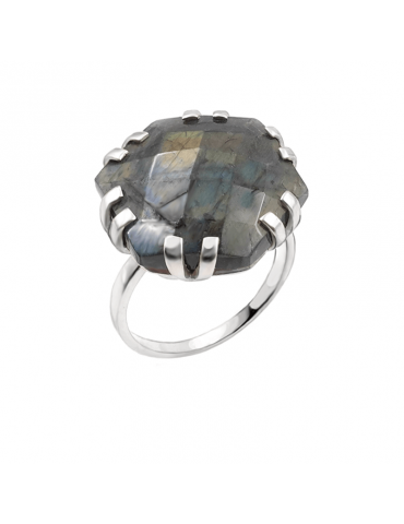 Bague Labardorite en Argent 925 - Hexagone Aloe Bijoux