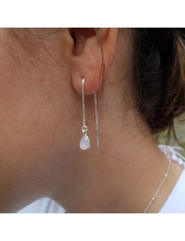 Boucles d'oreilles longues Pierre de lune en Argent 925 Aloe Bijoux