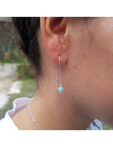 Boucles d'oreilles longues Amazonite en Argent 925 Aloe Bijoux