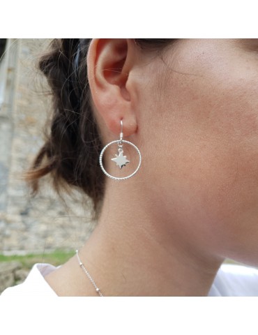 Boucles d'oreilles ciselées avec une étoile en Argent 925 Aloe Bijoux