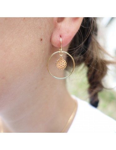 Boucles d'oreilles cercle et fleur ajourée en plaqué or Aloe Bijoux