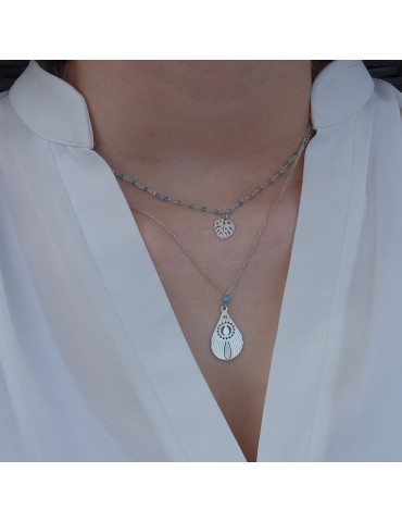 Collier Turquoise et Plume de paon en Argent 925 Aloe Bijoux