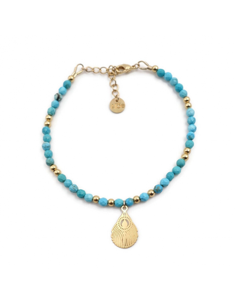 Bracelet Turquoise et plume de Paon en plaqué or Aloe Bijoux Bracelet Turquoise et plume de Paon en plaqué or Aloe Bijoux