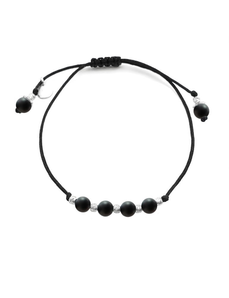 Bracelet Cordon noir Onyx 4mm et Argent 925 - Olga Aloe Bijoux