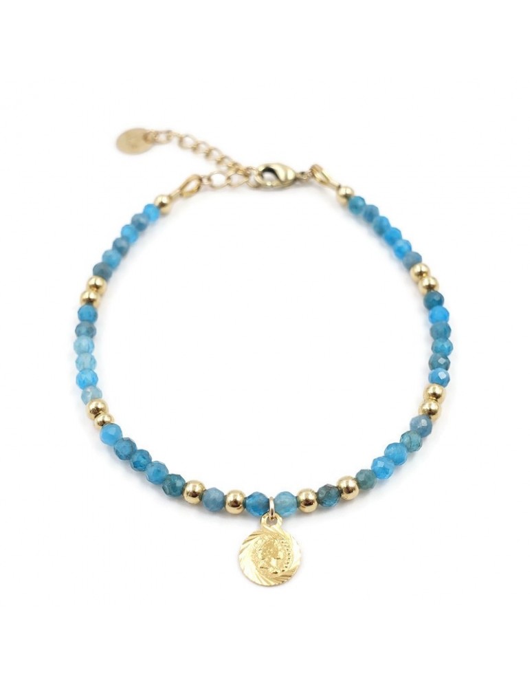 Bracelet Apatite et Médaille Reine en plaqué or Aloe Bijoux Bracelet Apatite et Médaille Reine en plaqué or Aloe Bijoux