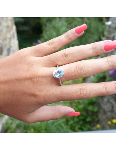 Bague Juliette en argent avec topaze bleue Aloe Bijoux