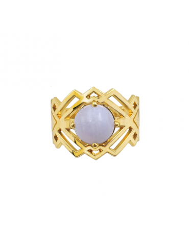 Bague Agate bleue en Plaqué or - Aztèque Aloe Bijoux