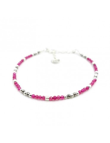 Bracelet perles Rubellite 2mm et Argent 925 - Mia Aloe Bijoux