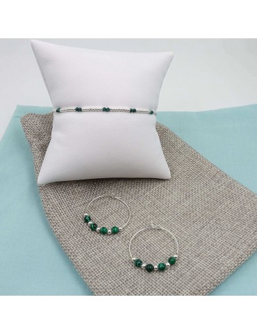 Créoles en argent et malachite - Daphné Aloe Bijoux